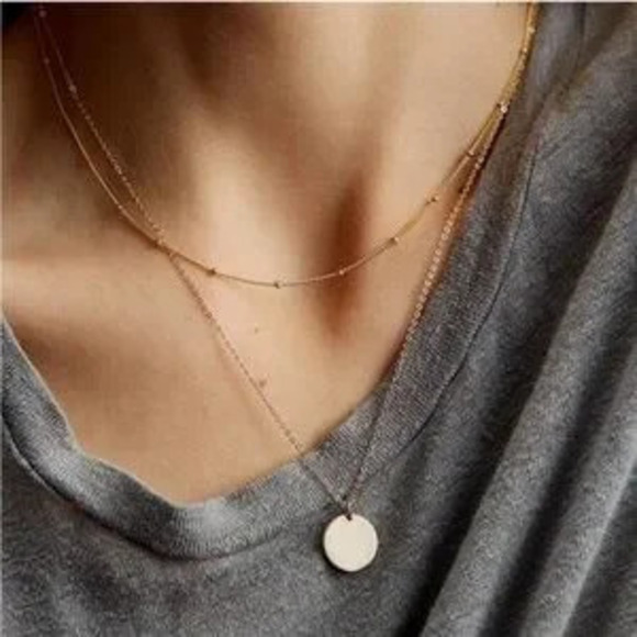 Jewelry - Gold 14k Gold Plated 2pc Disc Chain Necklace Set Gift Dainty Minimalist